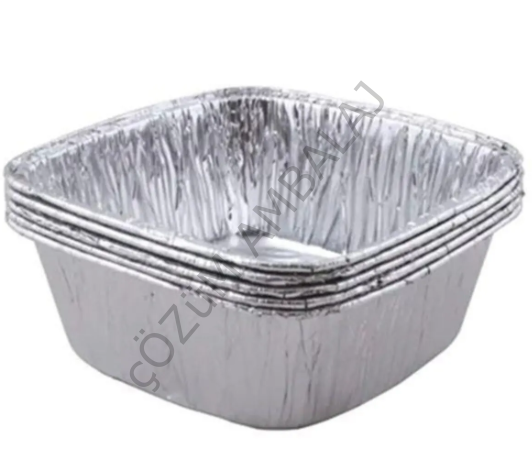 Alüminyum Sütlaç Kasesi, 100 Adet, 11x11x4.3cm Standart Aşüre Kabı 1 Porsiyon 280g Kare Alüminyum Kase