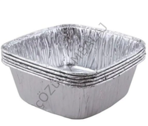 Alüminyum Sütlaç Kasesi, 100 Adet, 11x11x4.3cm Standart Aşüre Kabı 1 Porsiyon 280g Kare Alüminyum Kase
