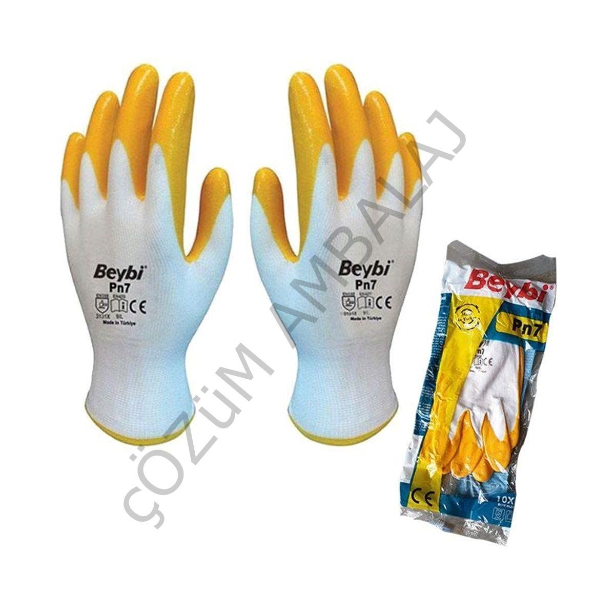 Beybi PN7 Polyester Örme Nitril Eldiven, 1 Paket (12 Çift)
